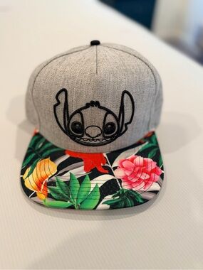 Disney Gray Snapback Hat with Floral Brim - Stitch Embroidered
